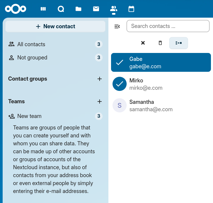 Contact multiselect actions
